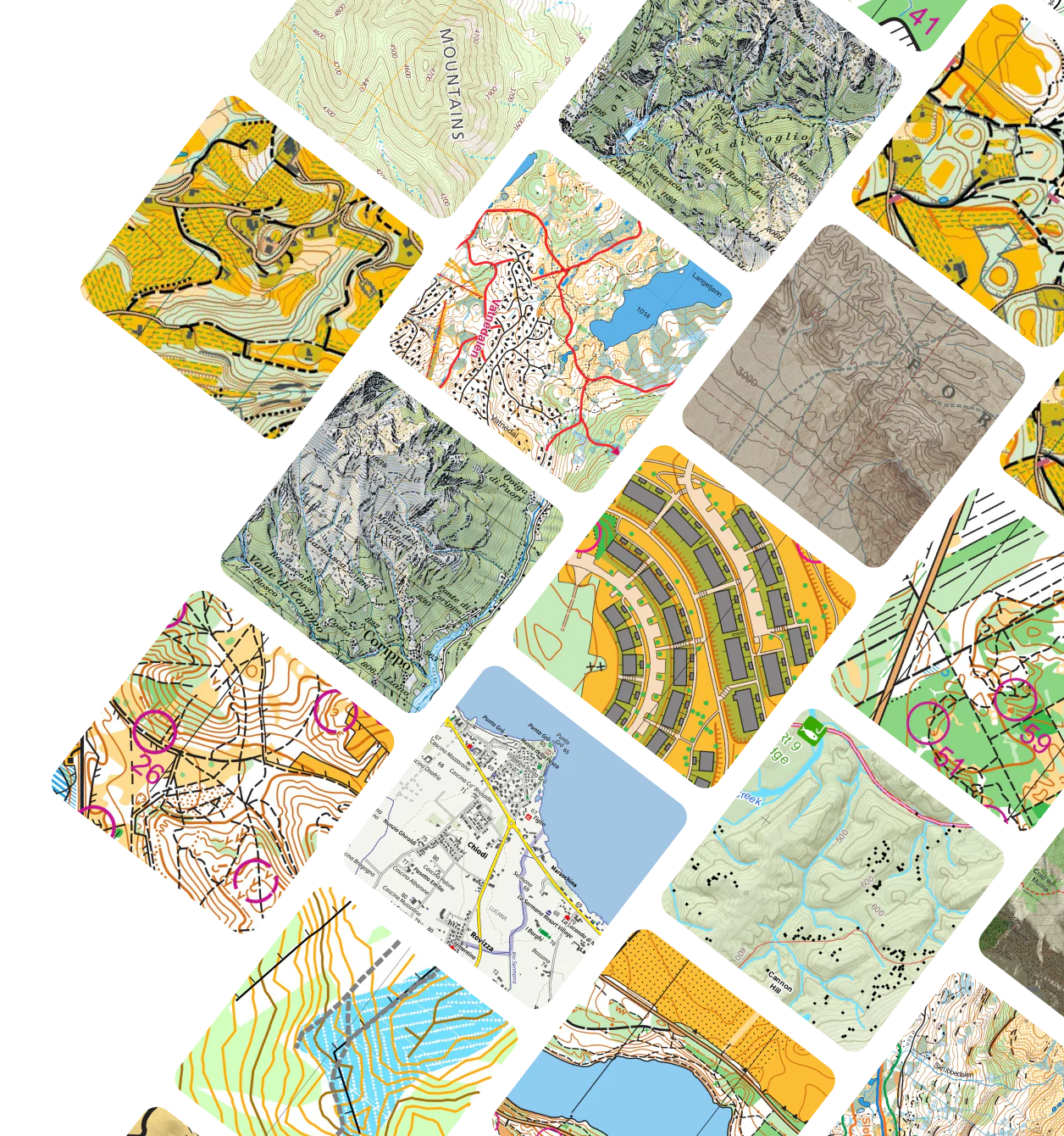 A variety of different maps displayed as tiles