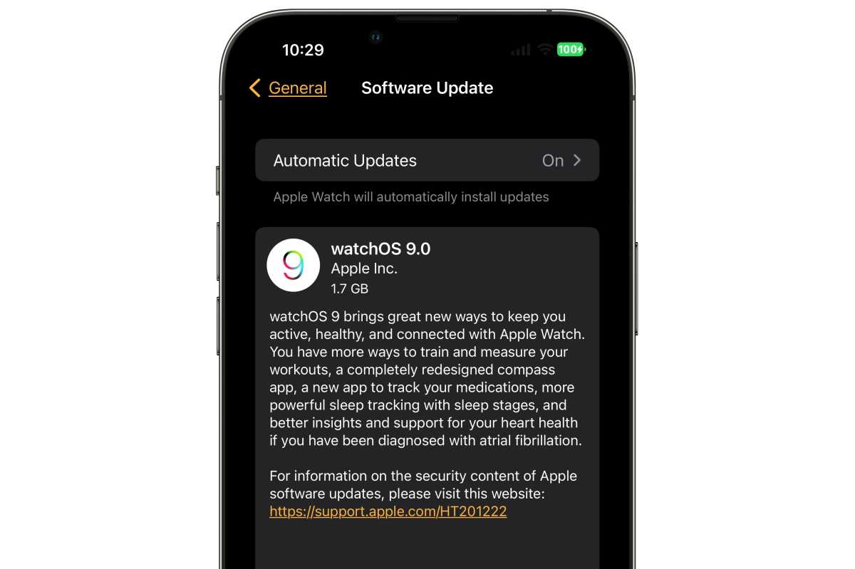 watchOS 9 installation screen