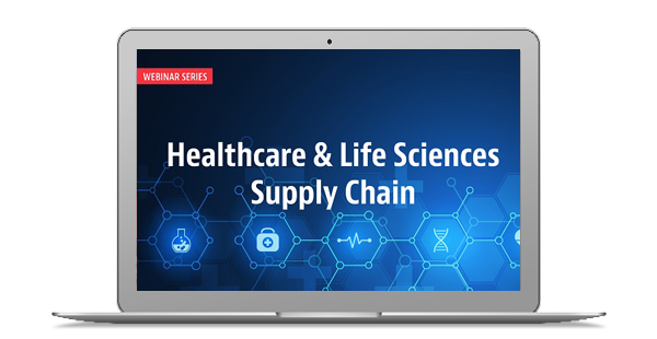 Laptop showing healthcare and Life Sciences webinar