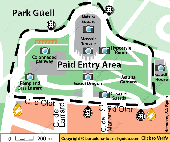 Location Map Showing the Paid Entry Area Of Park Guell