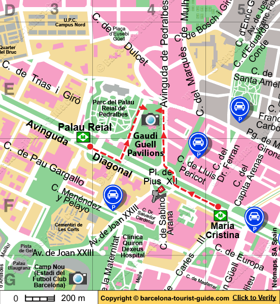 Mapa de Ubicación de Pavellones Güell de Gaudí