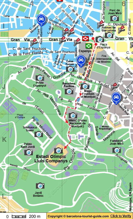 Mapa de situación del Estadio Olímpico de Barcelona