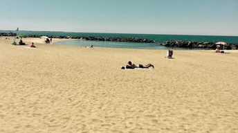 Italy, Lazio, Fiumicino beach, breakwaters