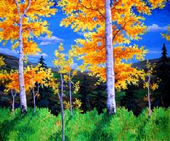 Birch Trees Fall painting poplar cotton wood