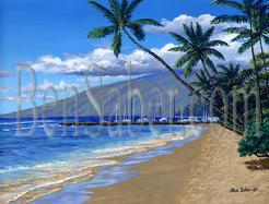 Painting Lahaina Harbor Beach Morning, Maui Hawaii Original acrylic painting canvas stretched s