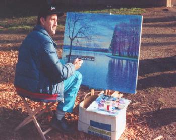 Greenlake artist Seattle Washington painting park view from boat house