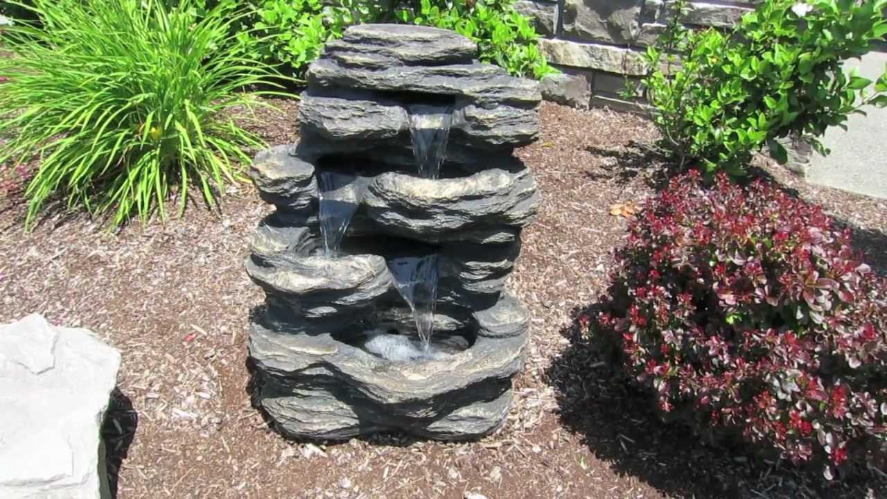 Alpine Rock Waterfall Fountain with LED Lights