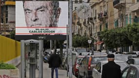 L'un des panneaux de soutien à Carlos Ghosn affiché dans Beyrouth, au Liban, quelques semaines après son arrestation au Japon.