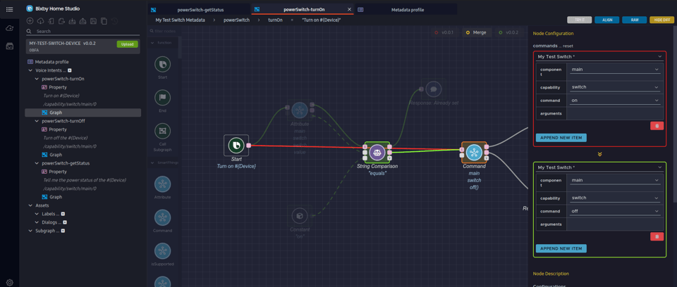 Show diff view with a modified node selected, showing changed configuration values