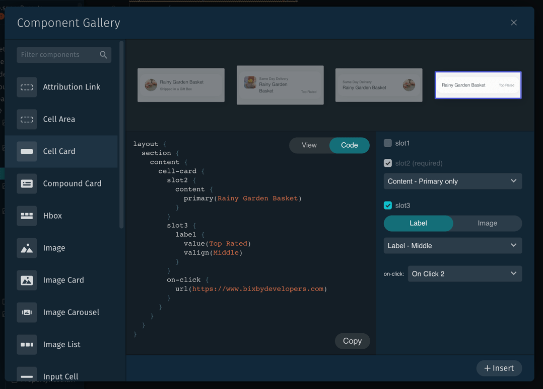 The code view of the Component Gallery