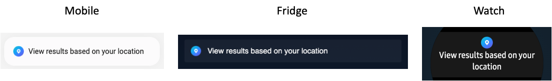 Permission link component requesting `device-location-access` on mobile, fridge, and watch devices