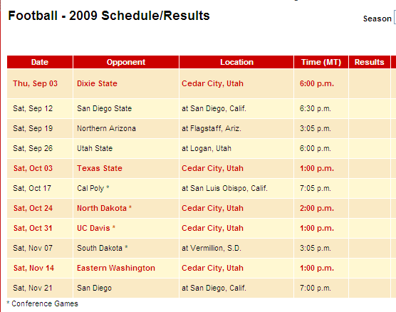 2009 Football Schedule