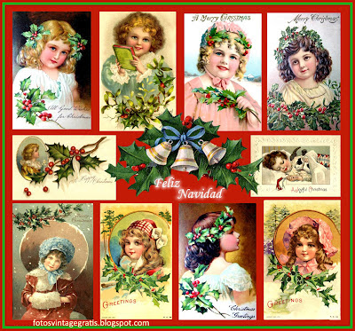 collage Navidad vintage postales antiguas de niñas