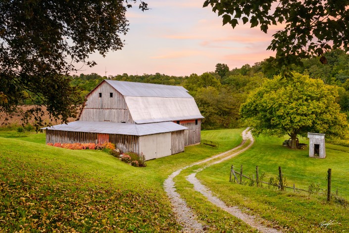 Barn Lane and Sunset Rural Missouri