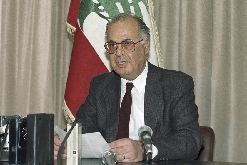 FILE - Lebanese Prime Minister Salim Hoss is seen on April 25, 1990 in Lebanon. (AP Photo, File)