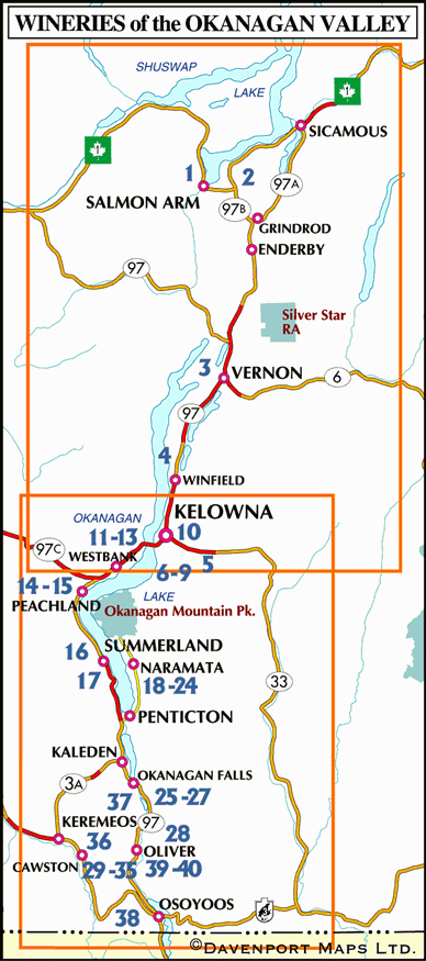 Map of Wineries in the Okanagan Valley