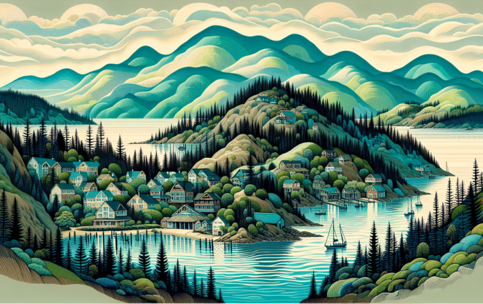 Illustration of Salt Spring Island's scenic landscape and artistic community