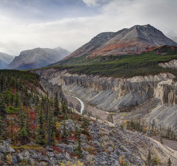 A scenic view of the Northern Rocky Mountains Provincial Park showcasing its natural beauty.