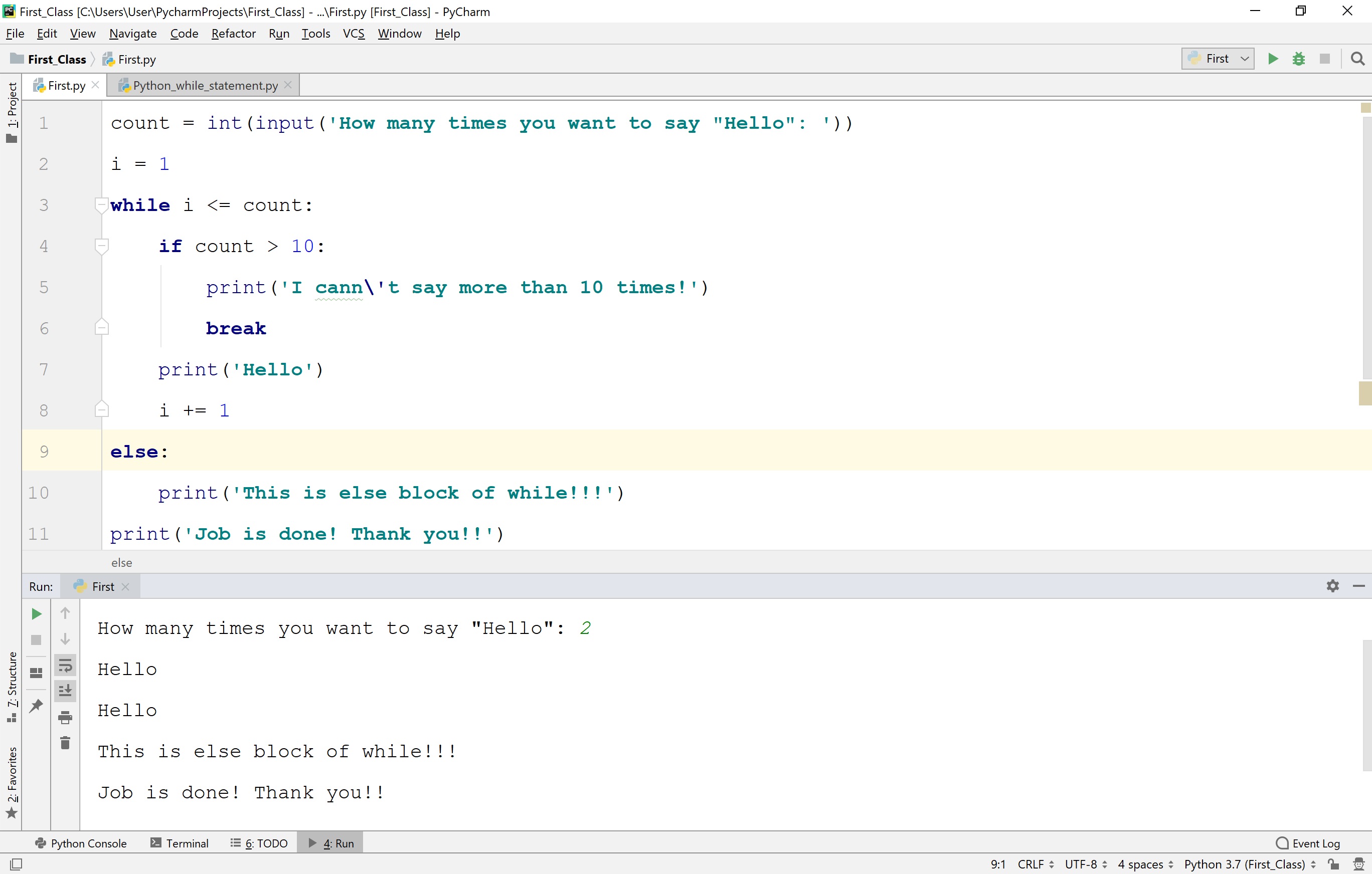 Python while-else statement