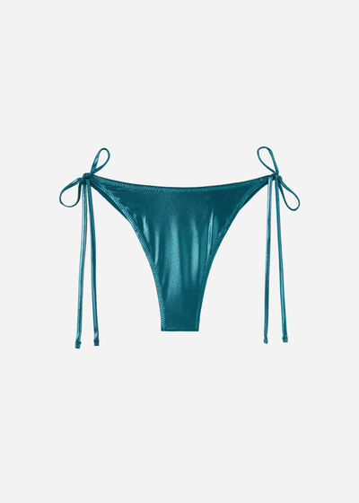 Brazilian-Bikinihose mit schmalen Bändchen Metallic Skin