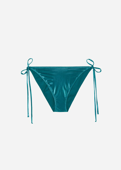 Bikinihose mit schmalen Bändchen Metallic Skin