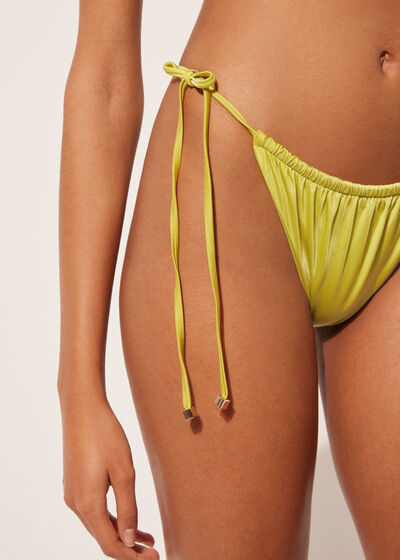 Brazilian String Swimsuit Bottom Shiny Satin