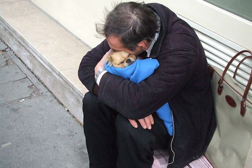 Homeless man and dog