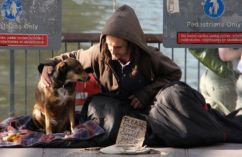 Homeless man and dog