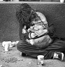 Homeless man and dog