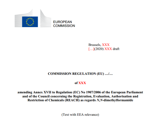 欧盟REACH拟新增对N,N-二甲基甲酰胺的限制