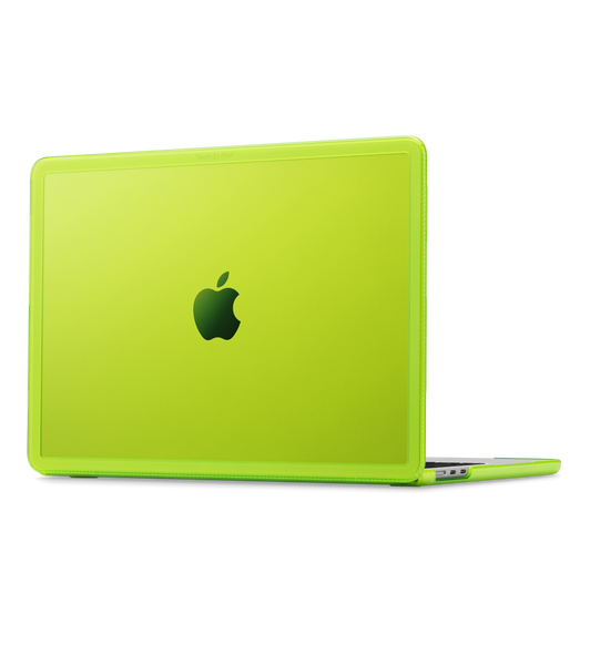 Boven- en onderkant van de Tech21 EvoWave-hoes voor 13‑inch MacBook Air, open, met uitsparingen voor poorten