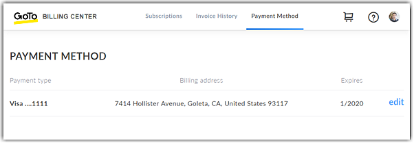 Edit payment method in the Billing Center