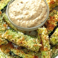 Baked zucchini sticks and sweet onion dip