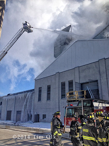 winter fire at industrial building