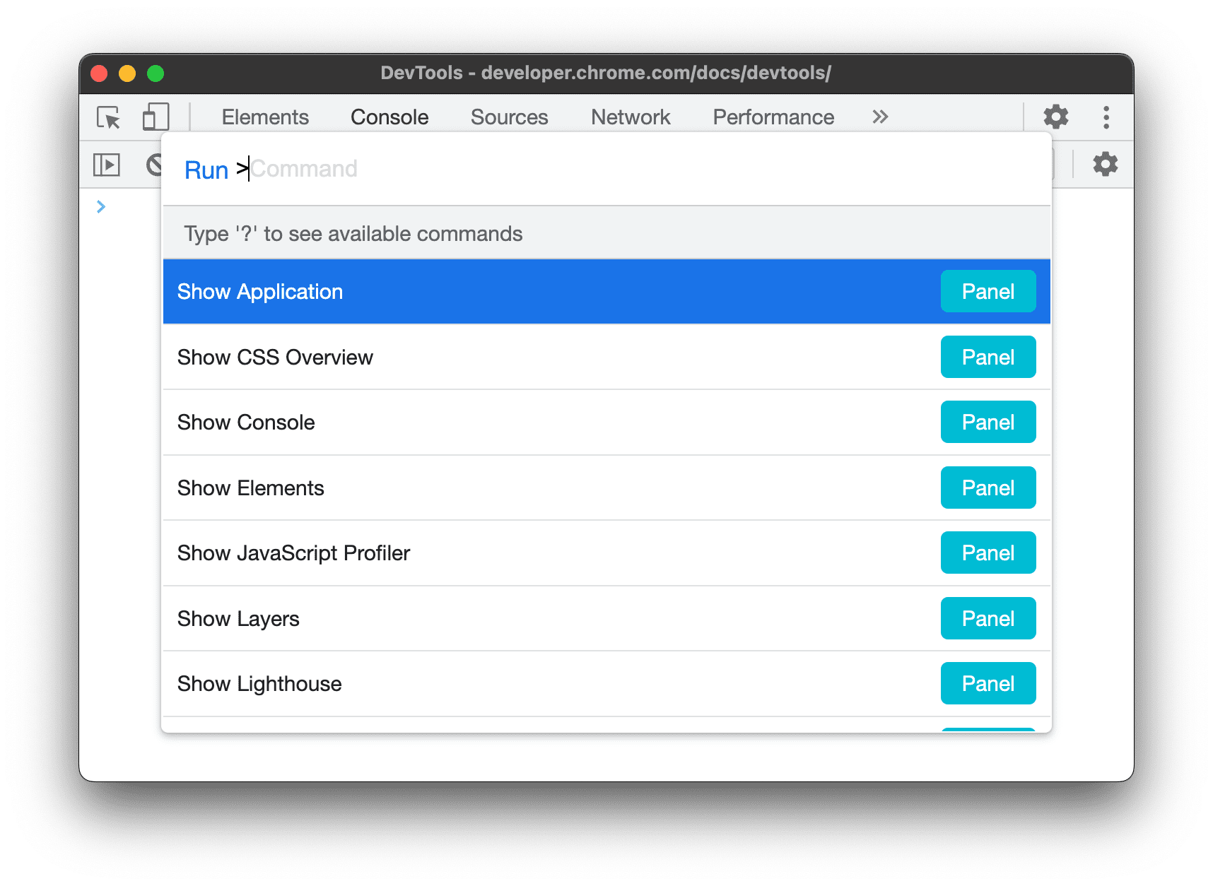 Menu de commandes