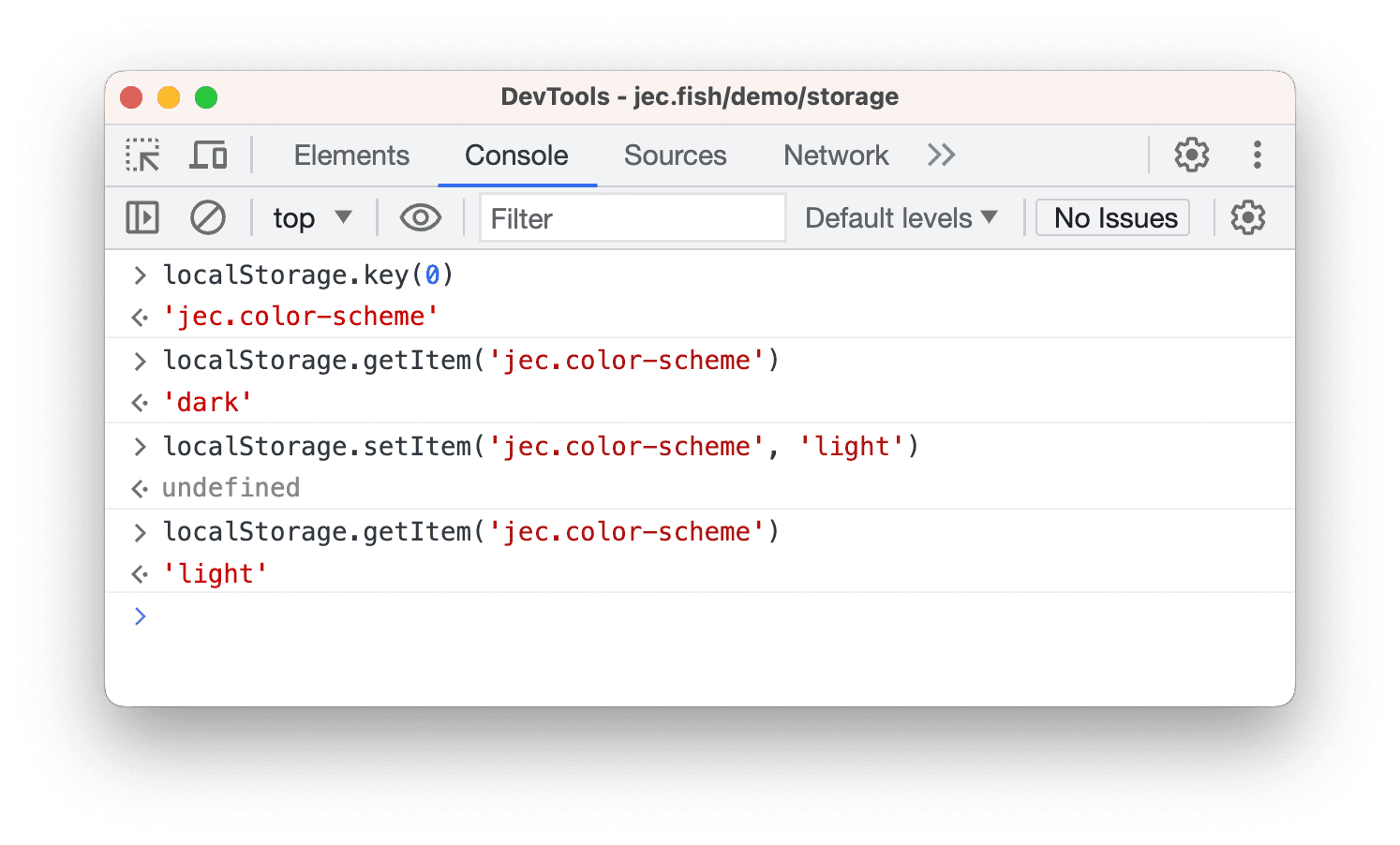 Interacting with `localStorage` from the Console