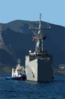 Uss Doyle (ffg 39) Is Assisted By Greek Tugs As She Arrives For A Brief Port Visit At Souda Bay. Clip Art