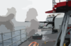 76mm Gun Mount On Navy Frigate Conducts Target Practice. Clip Art