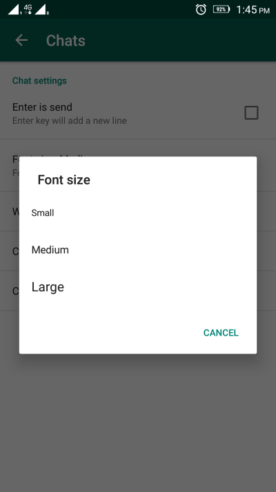 WhatsApp provides an option to change the font size in the app’s settings
