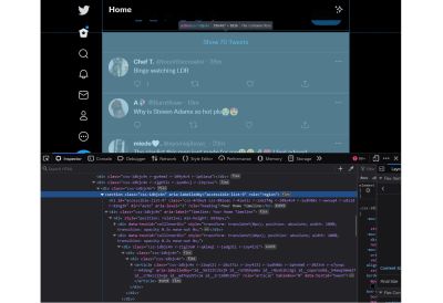 A screenshot of Twitter timeline with the code below