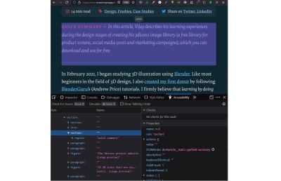 A screenshot of the Accessibility Tree shows that Firefox creates a new region branch as a child of the section when a section is assigned a role of region