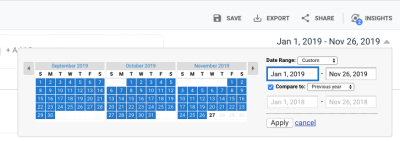 Google Analytics date range comparison