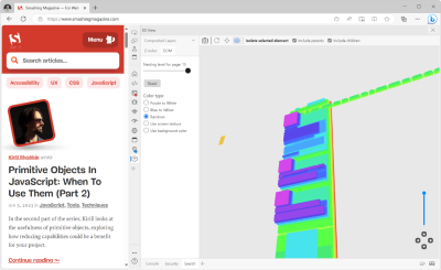 A screenshot of how to visualize a webpage in 3D