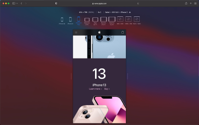 A screenshot of how simulating devices looks in Safari