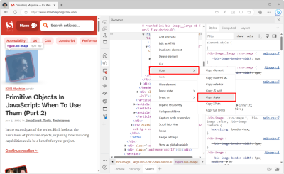 A screenshot of how to extract the element’s styles