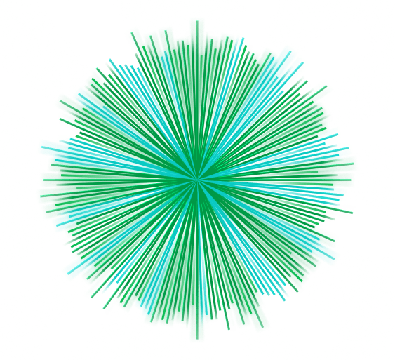 Graphic green and blue lines making a circular burst shape.