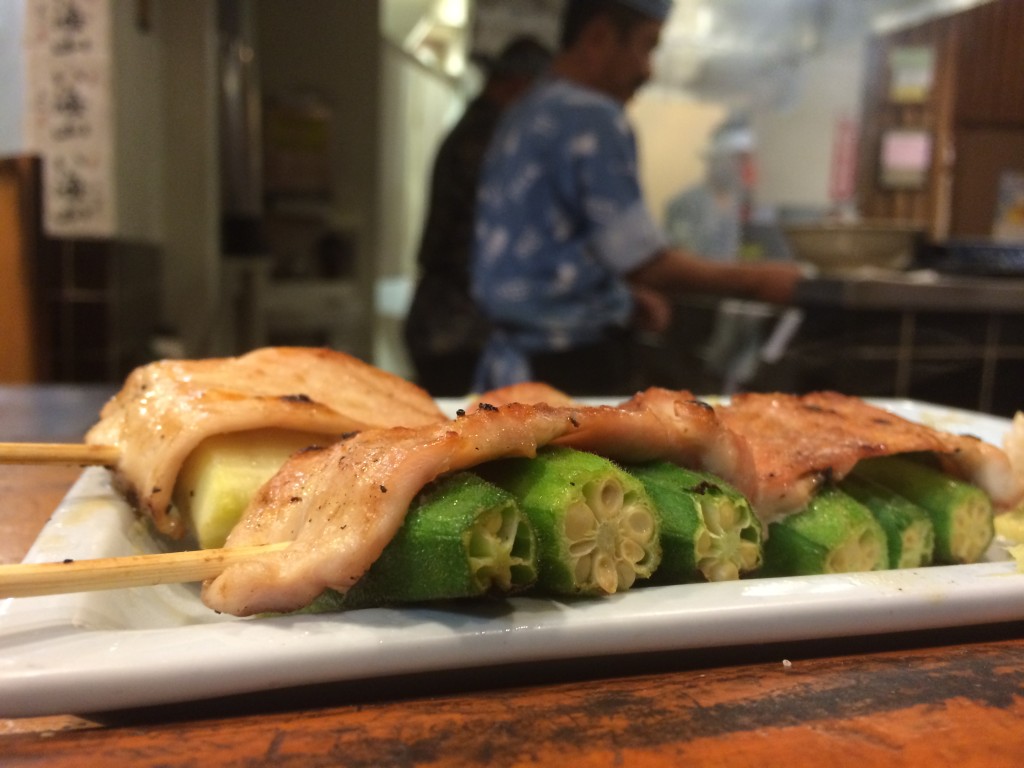 Chicken Wrapped Okra and Zucchini