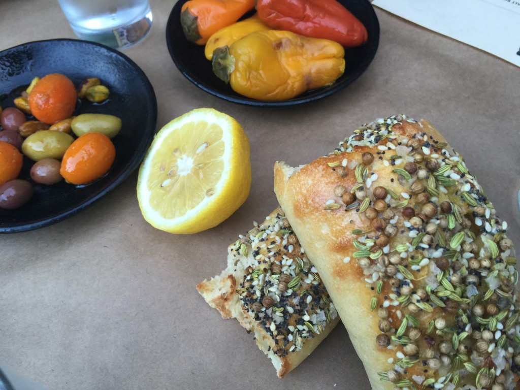 Seeded Baguette, Peppers, Olives, Kumquats and Lemon