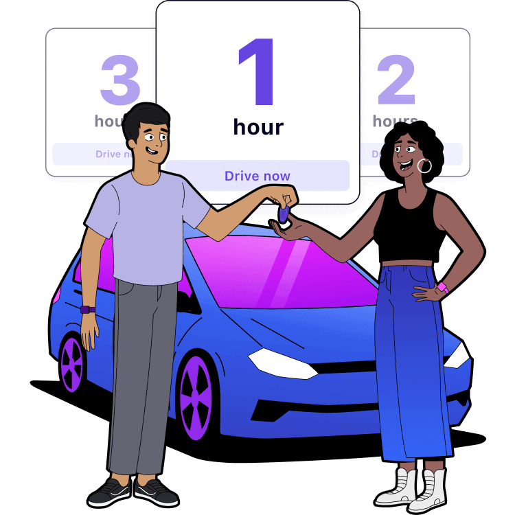 A cartoon of two people sharing a car