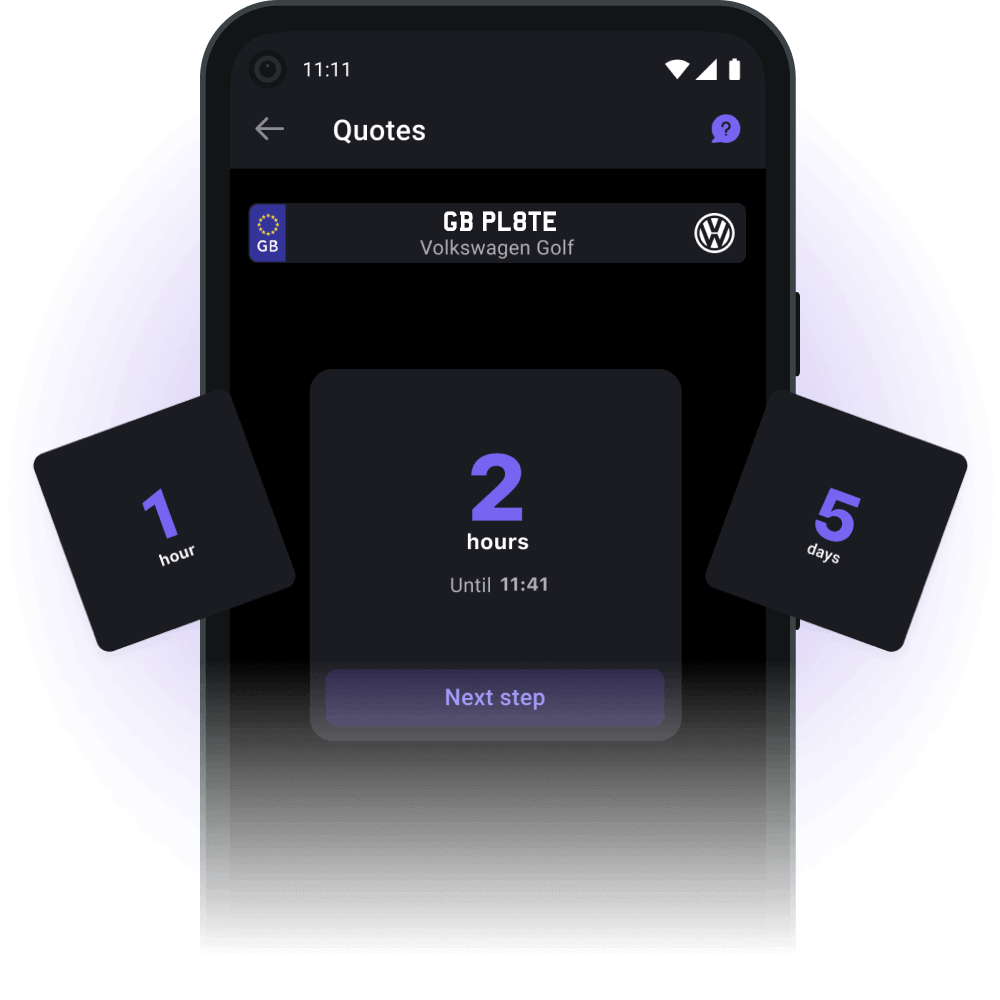 cuvva phone app showing you can have 1 hour 2 hour or 5 day insurance